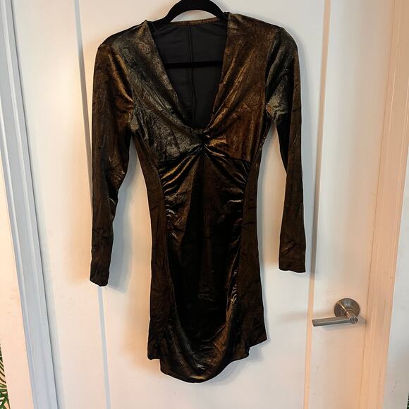 NWT Zara Brown Velvet Twist Front Long Sleeves V-neck Mini Dress Size Small - Picture 3 of 11